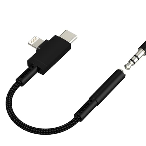 Aux to USB C Adapter for iPhone 17 16 15 14 13 Pro Max Lightning Headphone Jack 3.5mm Audio Cable (2in1) Accessories Headset Auxiliary Computer Compatible with Samsung S22 for Apple Microphone Dapter