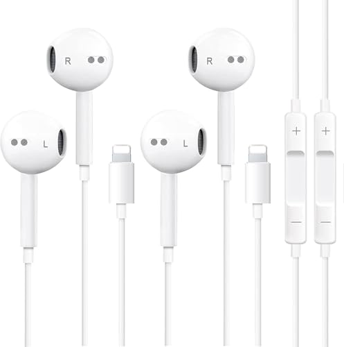 iPhone Wired Earbuds 2 Pack with Mic and Volume Control, Noise Reduction | Wired earbuds 2-pack for iPhone with a built-in mic and volume control, noise reducing in-ear fit for clearer calls.