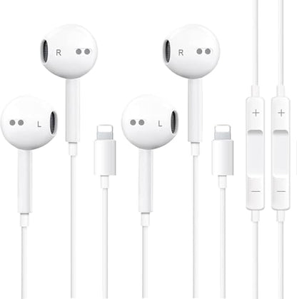 iPhone Wired Earbuds 2 Pack with Mic and Volume Control, Noise Reduction | Wired earbuds 2-pack for iPhone with a built-in mic and volume control, noise reducing in-ear fit for clearer calls.