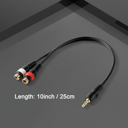 3.5mm Male to 2RCA Female Adapter Cable, Stereo Audio Y Splitter Cable, 1/8 Male Plug to Dual RCA Female Jack Cord for MP3,Computer,Speaker,HiFi Stereo System(25cm/10inch)