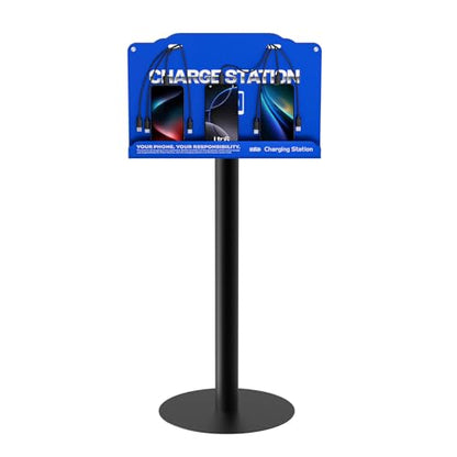 Floor Standing Cell Phone Charging Station with Fast Charigng Cables – 8 Device Charging Dock for Office, Hotel & Public Spaces | Compatible with iPhone ipad Smartphone Tablets Android Port (Blue) - color: Blue