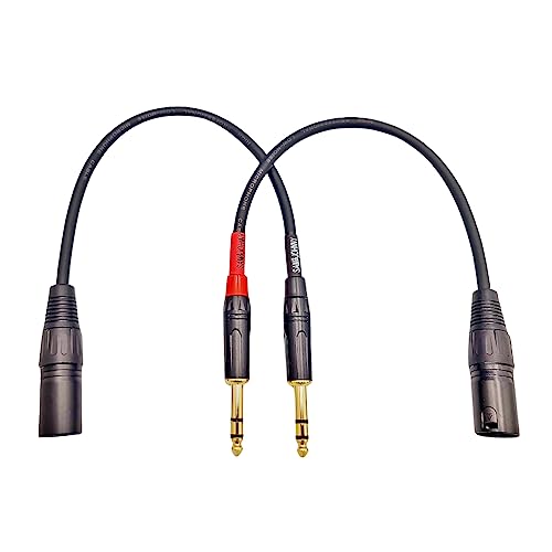 Sam&Johnny XLR to 1/4 Balanced Cable 2-Pack 1FT, Gold Plated TRS Male to XLR Male Patch Cable for Audio Interface, Studio Monitor, Mixer, Amplifier