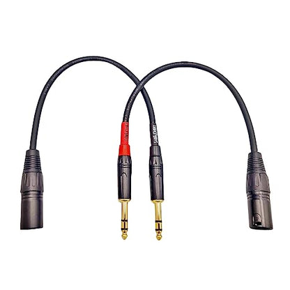 Sam&Johnny XLR to 1/4 Balanced Cable 2-Pack 1FT, Gold Plated TRS Male to XLR Male Patch Cable for Audio Interface, Studio Monitor, Mixer, Amplifier