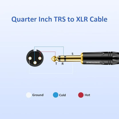 33FT XLR to 1/4 Inch TRS Mic Audio Cable, XLR 3 Pin Male to Quarter Inch 6.35mm/6.5mm TRS Male Balanced Interconnect Patch Cord for Electric Drum, Saxophone, Effect Pedal, AMP, Power Amplifier - size: 33FT