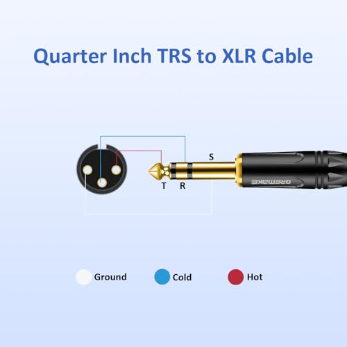 50FT XLR to 1/4 Inch TRS Mic Audio Cable, XLR 3 Pin Male to Quarter Inch 6.35mm/6.5mm TRS Male Balanced Interconnect Patch Cord for Electric Drum, Saxophone, Effect Pedal, AMP, Power Amplifier - size: 50FT