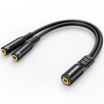 HOSONGIN 3.5mm TRS Female to Dual 3.5mm TRS Female Y Splitter Cable, 1/8 Inch Headphone Aux Splitter for Smartphones, Tablets, Laptops, Amplifiers - 0.6Ft（7.8 inch）