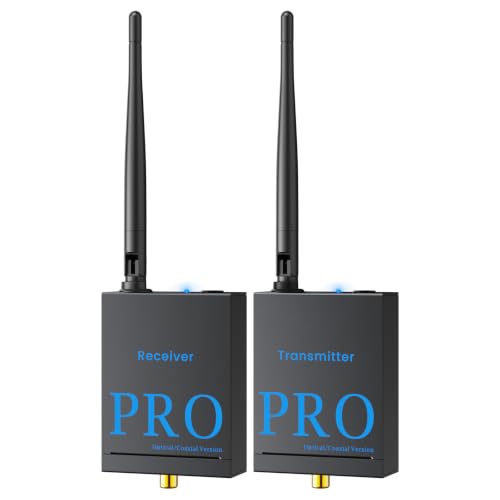 1Mii 2.4GHz Wireless Audio Transmitter and Receiver (1 TX+1 RX), HiFi Audio | 20ms Low Latency, 328ft Long Range Wireless Kit for Powered Speaker/Stereo/Soundbar, Optical/Coaxial/3.5mm(RCA) Ports