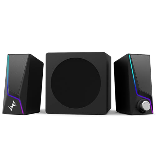 Nylavee Computer Speakers with Subwoofer, 2.1 PC Speakers, Bluetooth 5.4 | 8 Lighting Modes, 60W Peak Power, AC Adapter Powered with USB/USB-C and 3.5mm AUX Inputs for Desktop PCs and Monitors