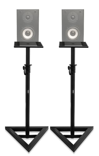 Pyle Speaker Stand Pair of Sound - Play 1 and 3 Holder, Telescoping Height Adjustable from 26” - 52” Inch, High Heavy Duty Three-point Triangle Base w/ Floor Spikes and 9” Square Platform, Black