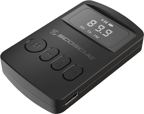 Scosche BTTRFM-SP1 Portable Bluetooth Transmitter/Receiver, FM Transmitter and Wireless Audio Receiver for TV, Headphones, Home/Car Stereo, Airplane Entertainment and more, up to 7 Hour Battery Life - color: Black