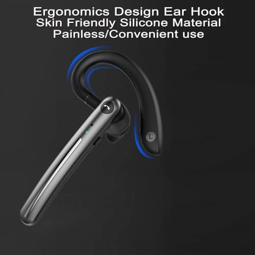 IHAO Single Ear Wireless Bluetooth Earphone Noise Cancelling Stereo Dual HD Mic Headphone Earpiece 16Hrs Hands-Free Calling in-Ear Headset Painless Firm Wear for Driving/Business/Office/Trucker - color: Black Gray
