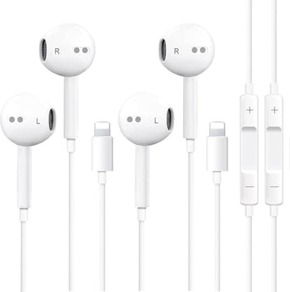 2 Pack Wired Earbuds for iPhone, Lightning Headphones w/Mic Volume | in-line remote for calls/music/volume. Plug & play Lightning, no adapter—iPhone 14 13 12 11 XR X 8 7