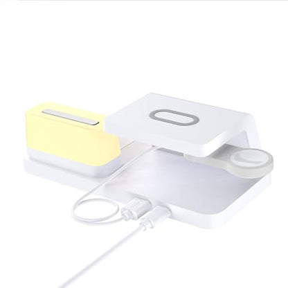 IHAO 6in1Digital Alarm Clock with Wireless Charging Station Night Light 15W Fast Charging for Qi Phone Headphone Bracket for iWatch LED Display Dimmable Brightness-HT309 White - color: Wireless Charger Alarm Clock HT309 White