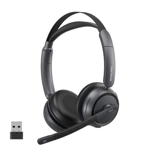 NUROUM HP31DU Wireless Headset with Mic & Dongle for Work | Multi-Point Connection, All-Day Comfort, Long Battery Life, One Button Mute, Versatile Connectivity
