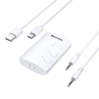 Bluetooth 5.3 Adapter Transmitter/Receiver 2-in-1 Mini Wireless with 3.5mm Audio Cable, Dual Link AptX Adaptive Bluetooth Adapter for Airplane/PC/TV/Car/Gym - White, Black