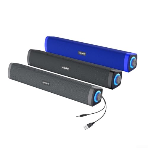 Wired Computer Speakers, Dual Driver High Volume Soundbar for PC, Laptop, TV, Phone, Office, Gaming, Compact ABS Desktop System, Blue Black Gray(black)