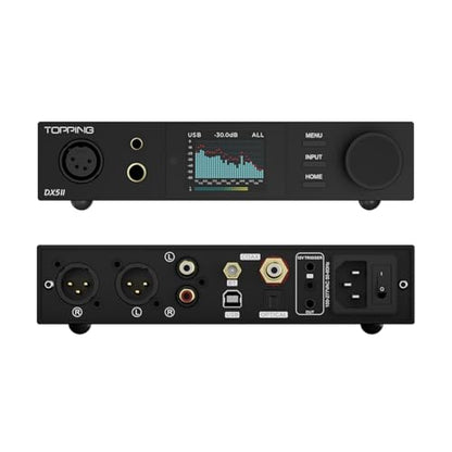 TOPPING DX5 II Hi-Res DAC & Headphone Amp Combo – Dual ES9039Q2M, X-Hybrid Amp, 10-Band PEQ, LDAC Bluetooth 5.1, 4.4mm Balanced & 6.35mm Headphone Output, Preamp Mode, 12V Trigger (Black) - color: Black
