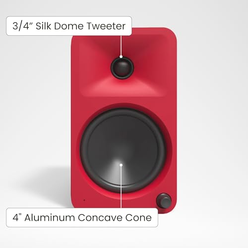 Kanto ORA4 140W Powered Reference Speakers with Bluetooth 5.0 and USB-C Input | 4” Woofers with Deep Bass Extension | Bi-Amplified | 80 Hz Automatic Crossover | Reference Quality Sound | Pair | Red - color: Red, size: 4" Woofer - 140 Watts