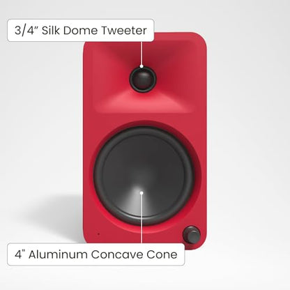 Kanto ORA4 140W Powered Reference Speakers with Bluetooth 5.0 and USB-C Input | 4” Woofers with Deep Bass Extension | Bi-Amplified | 80 Hz Automatic Crossover | Reference Quality Sound | Pair | Red - color: Red, size: 4" Woofer - 140 Watts