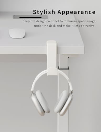 Headphone Hook Under Desk Holder 360-Degree Adjustable Rotation, White | Fits 0.47-1.57 in desks as headset stand hanger, easy spring clamp, soft rubber pads, built-in loop for cable organizer - color: Creamy White