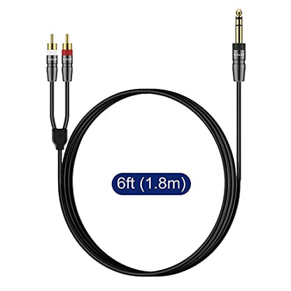 J&D 6.35mm TRS to Dual RCA Audio Cable, Copper Shell Heavy Duty 6.35mm 1/4 inch Male TRS to 2 RCA Male Stereo Audio Y Splitter Cable, 6 Feet - size: 6 Feet