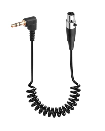 CERRXIAN 3.5mm to Mini XLR Stereo Audio Coiled Cable 90° 1/8" TRS Jack to 4 Pin Mini XLR Female Stereo Adapter Connector for Digital Camera, Microphone, Audio Mixer, Cell Phone, Laptop, Speaker 1.64Ft - size: 3.5MM TRS Male to 4 Pin Mini XLR Female