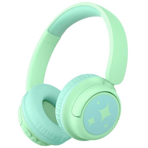 iClever BTH22 Kids Bluetooth Headphones for Toddler Travel, 60H Play Time | SafeSound Tech3.0, Stereo Sound, USB C Fast Charging, AUX Cable, Kids Wireless Headphones for Girls/Boys/Tablet/PC/School - color: Light Green