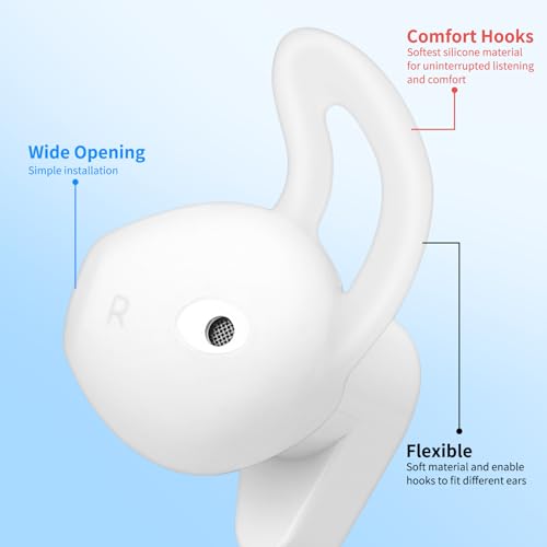 APETOO Earbuds Covers/Caps with Hook for Earpods, Soft Silicone Earplugs | with Flexible Wings Ear Loops for Airpods 1&2, Half In-ear Earbuds, 1 Pair, Transparent-White/Translucency