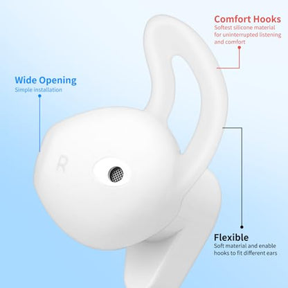 APETOO Earbuds Covers/Caps with Hook for Earpods, Soft Silicone Earplugs | with Flexible Wings Ear Loops for Airpods 1&2, Half In-ear Earbuds, 1 Pair, Transparent-White/Translucency