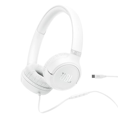 JBL Tune 530C - Wired On-Ear Headphones - White | JBL Pure Bass Sound, Hi-Res Audio, Wide compatibility, 3-button remote with microphone, Easy EQ presets - color: White