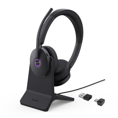 Yealink BH74 with Stand ANC Wireless Headset with Microphone for PC, Bluetooth Headset Noise Cancelling with 6 AI Mic, 32H Talk Time & Mute Button, Microsoft Teams Premium Open Office Certified UC - color: Black (UC), style: BH74 + stand