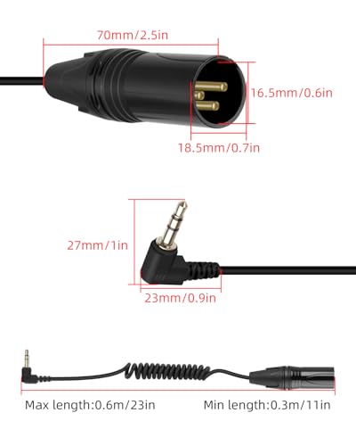 GELRHONR Right Angle 3.5mm to 3 pin XLR Male Coiled Cable 1.6FT, XLR to 1/8 Inch TRS Audio Microphone Cable(Male Black) - color: XLR Male Black