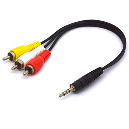 4 Pole 3.5mm TRRS Male to 3 RCA Male Plug Stereo Cord (25cm) | 3.5mm to RCA Cable, Camcorder Audio Video A/V AUX Lead Cable for Smartphones,MP3/MP4, Tablets,Speakers,Home Theater