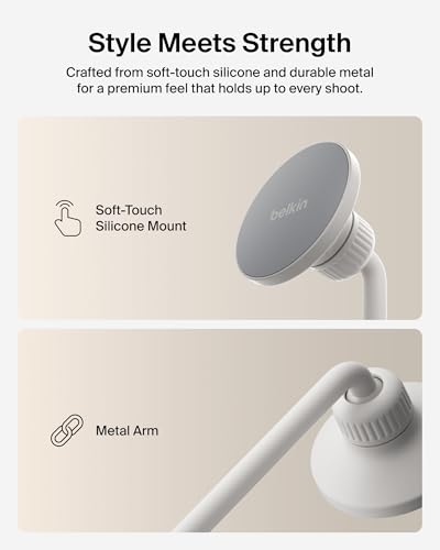 Belkin Stage Magnetic Tripod Phone Mount, MagSafe & Qi2 Compatible | 360-degree rotating holder, for iPhone 17 & 16, Android, TikTok, YouTube, streaming, influencer content - style: Magnetic Phone Holder