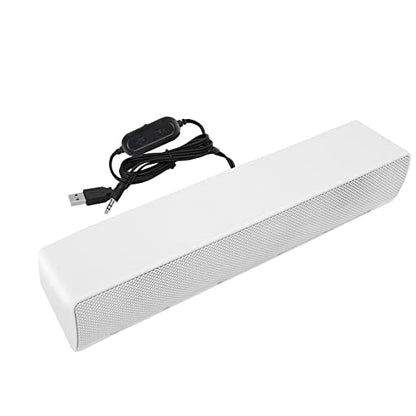 Estink PC Soundbar, Plastic USB Wired Stereo Soundbar Music Player Bass Surround Sound Box with 3.5mm Input for Desktop Laptop Tablet PC Smartphones, 12.6 x 2.5 x 2.7inch (White) - color: White