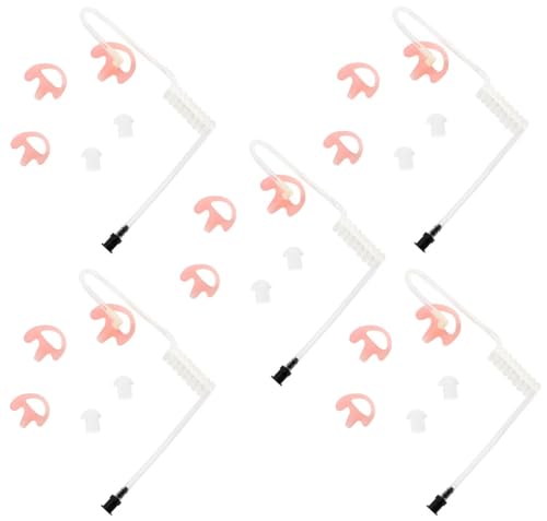 commountain Clear Acoustic Tube for Two Way Radio Earpiece and Headset | Fit Left Ear, 5 Pack, Compatible with Motorola Earpiece and More, Skin Friendly & UV Resistant TPU Coil Tube