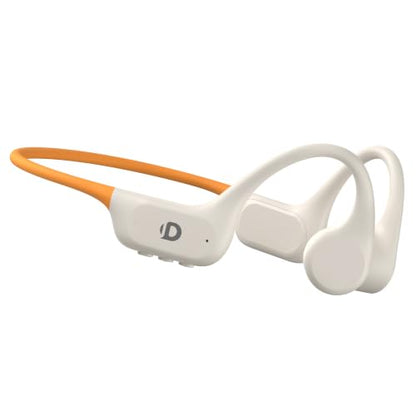 DEMICEA Open Ear Sport Headphones, Soft Silicone Wireless Bone Conduction Earphones, Powerful Bass, 10H Lasting,Quick Charge, Built-in 32GB MP3 - color: Apricot Orange