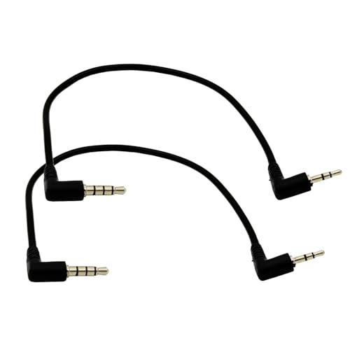 Seadream 2.5mm to 3.5mm Stereo Audio Cable 10inch, 3.5mm 4 Pole to 2.5mm 3 Pole Right Angle AUX Cable, Short Stereo Jack Connector, Black, 2-Pack