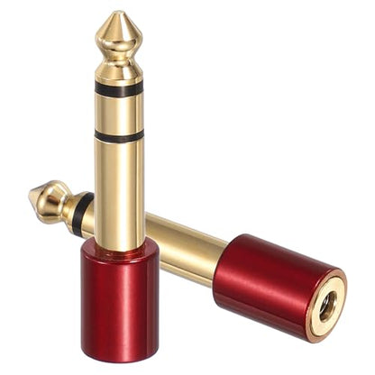 MECCANIXITY 2Pcs TRS 6.35mm Male to 3.5mm Female 1/4" Plug to 1/8" Jack Red | Stereo Headphone Adapter, Audio Converter, Pure Copper, Gold Plated, for Guitars Speakers Computers - color: Red
