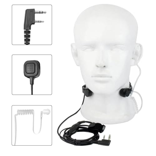 ETMY K-2 PIN Throat Mic Compatible with BaoFeng/Retevis/Pxton/Kenwood, Airsoft Tactical Single-Ear Air Tube Headset with 3-Pair Earbuds, for Noisy Env/Hunting/Security & Motorcycle Riding 1 Pack