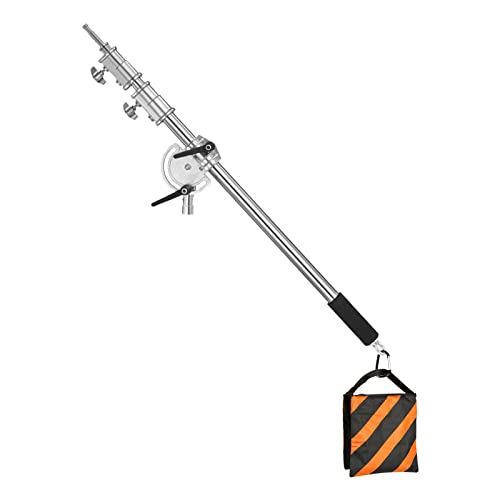 3.6-8.2ft Stainless Steel Heavy Duty Boom Arm for C-Stand w/Sandbag | Adjustable Overhead Crossbar Holding Arm with Universal Baby Pin Adapter for Studio Monolight, Softbox, Strobe Photography