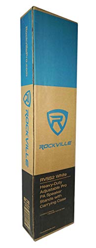Rockville Pair RVSS2 White Tripod DJ PA Speaker Stands, 132 lbs Capacity, Adjustable Height 47-79 in, Carrying Case Included, for DJs Churches Clubs | Carry Case Included, 132 Lb Capacity, Adjustable 47"-79", Steel Construction, Also Works as Lighting Sta