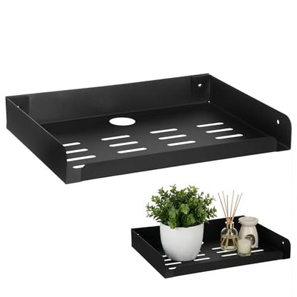 Metal Floating Shelf, 12" x 8" Heavy Duty Metal Floating Wall Shelf with Edge, Modern Wall Mounted Shelves for AV, TV Accessories, Projector, WiFi Router, TV Box, Cable Box, DVD Player, Game Console