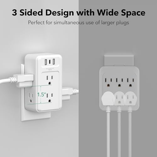 BN-LINK Multi Plug Outlet 2 Pack, 6 Wall Outlet Extender with 3 USB Charging Ports (1 USB C) Total 3.4A, 3-Sided Outlets Splitter Multiple Outlet Wall Plug for Home Office Dorm Room - size: 2pack - 6 Outlets (3 Side) (USB)