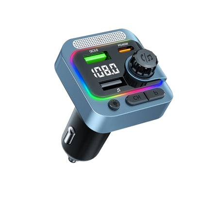 63W FM Transmitter Bluetooth Car Adapter, Wireless FM Bluetooth Transmitter | [PD 45W & QC3.0] Fast Charge, Deep Bass Player, Hands-Free Calling, Blue - color: Blue