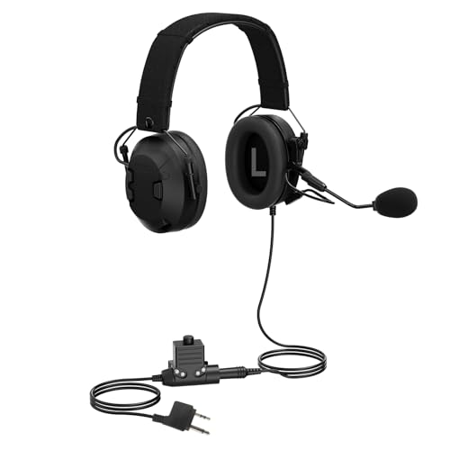 Real Noise Cancelling Reduction Earmuffs Headset, NRR 26dB,Boom Mic,U94 PTT,Two Way Radio ANR Earpiece Tactical Airsoft Headphone for Midland GXT,LXT,gmrs,x tra,G-series Walkie Talkie (Wired,Black)