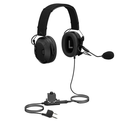 Real Noise Cancelling Reduction Earmuffs Headset, NRR 26dB,Boom Mic,U94 PTT,Two Way Radio ANR Earpiece Tactical Airsoft Headphone for Midland GXT,LXT,gmrs,x tra,G-series Walkie Talkie (Wired,Black)