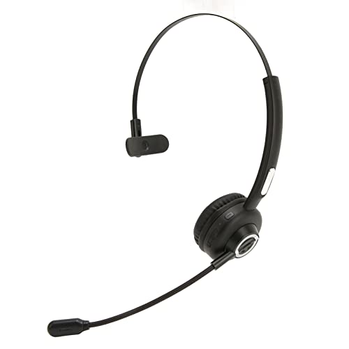 Wireless Headset with Mic, Single Ear Trucker Bluetooth Headset with Charging Base, for PC Laptop Phone Tablets