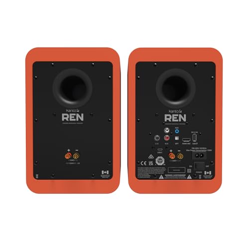 Kanto REN MO Bluetooth Powered Bookshelf Speakers - Matte Orange Pair SP26PLW 26" Fixed-Height Stands for Bookshelf Speakers - White Pair (2024) - size: RENMO, style: SP26PLW