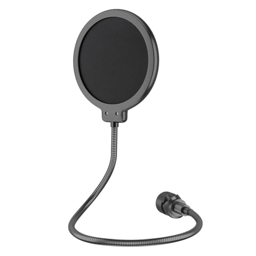 LINCO Microphone Pop Filter Shield with O Clamp for Blue Yeti PF1501 | Dual-layered pop screen, 360° gooseneck, sturdy clamp, fits most mics; ideal for studio & live streaming